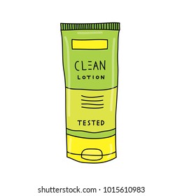 Hand drawn colorful vector illustration of cleaning mask for women for body care. Cleansing cream. Lotion. Face care. Face cleaning. Skin care.