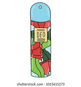 Hand drawn colorful vector illustration of deodorant for women for body care. Antiperspirant. 