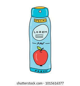 Hand drawn colorful vector illustration of deodorant for women for body care. Apple flavor. Antiperspirant. 