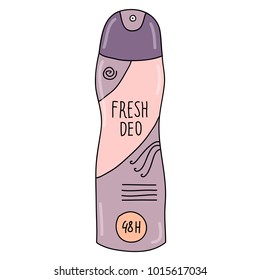 Hand drawn colorful vector illustration of deodorant for women for body care. Antiperspirant. 