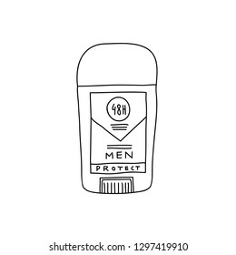 Hand drawn colorful vector illustration of deodorant for men for body care. Antiperspirant. 