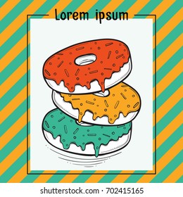 Hand drawn colorful vector illustration - Set of tasty donuts.