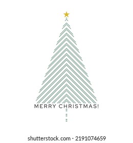 Hand drawn colorful vector postcard "Merry Christmas!". Best wishes. Color drawing. Holiday. Congratulation. Christmas Tree. Star. Green. Yellow.