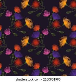 Hand drawn colorful vector seamless pattern of imaginary flowers