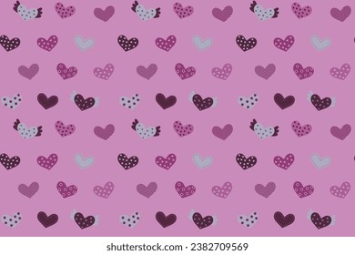 Hand drawn colorful vector seamless pattern with hearts. Light pink backdrop for wrapping paper, greeting cards, posters, invitation, wedding and Valentines cards.