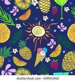 Hand drawn colorful  vector seamless pattern. Summertime.Travel. Holiday. Vacation.
