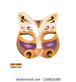 Hand drawn colorful Venetian carnival cat mask. Vector illustration