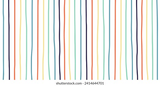 Hand drawn colorful vertical stripes seamless pattern. Creative background for children. Vector illustration