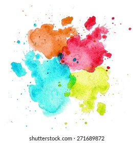 hand drawn colorful watercolor stains with rough strokes and edges in grunge style, stroke brush and the paint texture - isolated on white background vector illustration