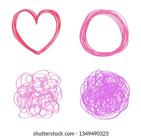 Hand drawn colorful wavy shapes on white. Stroke chaotic patterns. Colored illustration. Sketchy elements for posters and flyers