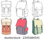 Hand drawn colorfull Vector Set of Backpacks. Cartoon Casual Backpack, cool backpack colorfull. Backpacks Vector illustration. 
