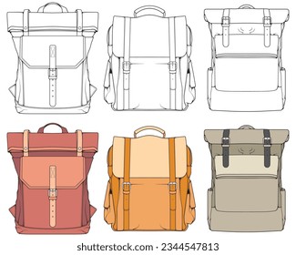 Hand drawn colorfull Vector Set of Backpacks. Cartoon Casual Backpack, cool backpack colorfull. Backpacks Vector illustration. 
