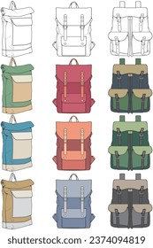 Hand drawn colorfull Vector Set of Backpacks. Cartoon Casual Backpack, cool backpack colorfull. Backpacks Vector illustration. 
