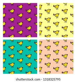 Hand drawn colorfulset of four seamless pattern with chickens