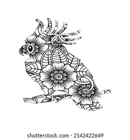 Hand drawn for coloring animal mandala for adult, shirt design, greeting card, sticker and tattoo.