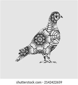 Hand drawn for coloring animal mandala for adult, shirt design, greeting card, sticker and tattoo.