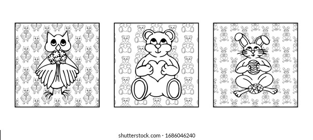 Hand drawn coloring book 'animals'. Vector illustration. EPS 10
