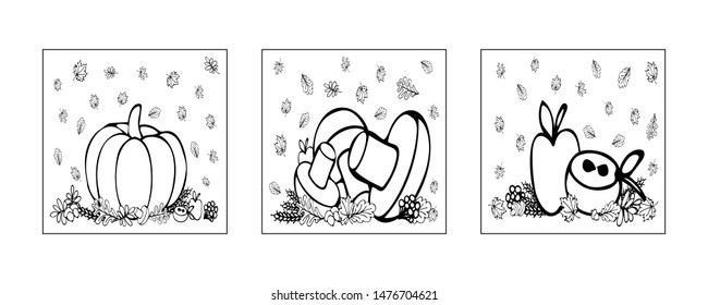 Hand drawn coloring book 'autumn'. Vector illustration. EPS 10