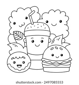 Hand drawn  coloring book with ice cream