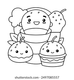 Hand drawn  coloring book with ice cream