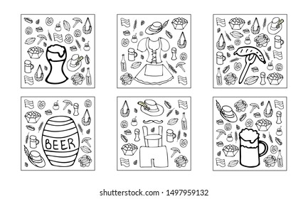 Hand drawn coloring book 'oktoberfest'. Vector illustration. EPS 10