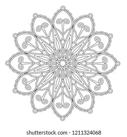 Hand drawn Coloring Book Page for Older Children and Adult Colorists. Round Ornate Vector Illustration. Black and White Pattern.