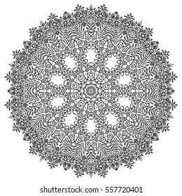 Hand drawn Coloring Book Page for Older Children and Adult Colorists. Round Ornate Vector Illustration. Black and White Pattern. Mandala Ornament. Abstract Original Zendala. Ornamental Lacy Background