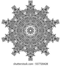 Hand drawn Coloring Book Page for Older Children and Adult Colorists. Round Ornate Vector Illustration. Black and White Pattern. Mandala Ornament. Abstract Original Zendala. Ornamental Lacy Background