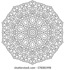 Hand drawn Coloring Book Page for Older Children and Adult Colorists. Round Vector Illustration. Black and White Pattern. Abstract Mandala.