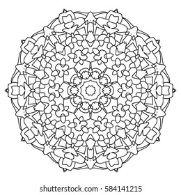 Hand drawn Coloring Book Page for Older Children and Adult Colorists. Round Ornate Vector Illustration. Black and White Pattern. Mandala Ornament. Abstract Original Zendala. Ornamental Lacy Background