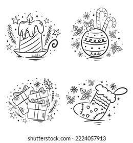 Colores dibujados a mano Elementos navideños conjunto de