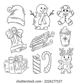 Coloración dibujada a mano Colección de elementos de Navidad