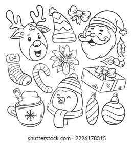 Colores dibujados a mano Elementos de Navidad conjunto de