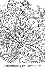 Hand drawn coloring with floral elements