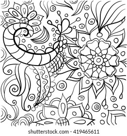 Hand drawn coloring with floral elements