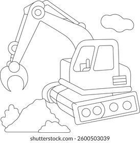 Hand drawn coloring page of excavator Kids friendly a cute Vector illustration line artwork 
