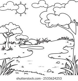 Hand drawn coloring page for kids, simple black bold line art easy for coloring, elements for coloring book,