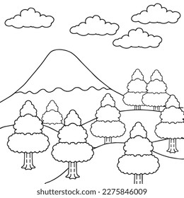 hand drawn coloring page nature landscape