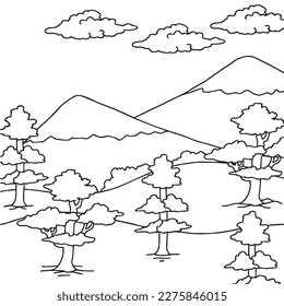 hand drawn coloring page nature landscape