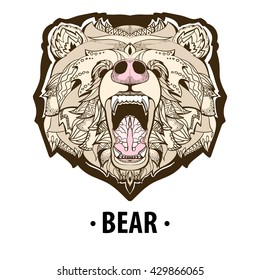 Hand drawn Coloring pages with  bear , zentagle illustration for adult anti stress Coloring books or tattoos with high details isolated on white background. design for T-shirt, book
