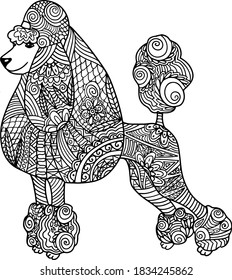 Hand drawn Coloring pages with dog  , zentangle illustration for adult anti stress Coloring books or tattoos with high details isolated on white background. Vector monochrome sketch