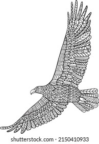Hand drawn Coloring pages with eagle ,  illustration for adult anti stress Coloring books  with high details isolated on white background. Vector monochrome sketch