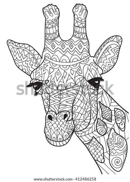 Hand Drawn Coloring Pages Giraffe Zentangle Stock Vector (Royalty Free ...