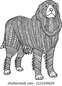 Hand drawn Coloring pages with Great Pyrenee dog  , zentangle illustration for adult anti stress Coloring books or tattoos with high details isolated on white background. Vector monochrome sketch