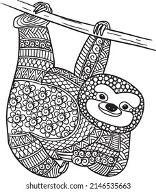 Hand Drawn Coloring Pages Sloth Illustration Stock Vector (Royalty Free