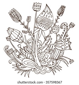 Hand drawn coloring set of miracle flowers isolated on transparent background. Can be used as a part of coloring printed production, children books and magazines, and other purposes.