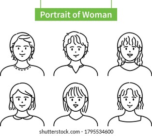 Hand drawn colorless people avatar collection_women