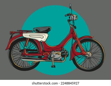 hand drawn colour motorcycle classic vector illustration clip art, line art collection