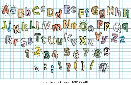 Hand drawn coloured Alphabet ABC