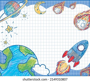 Hand drawn coloured crayon background template illustration